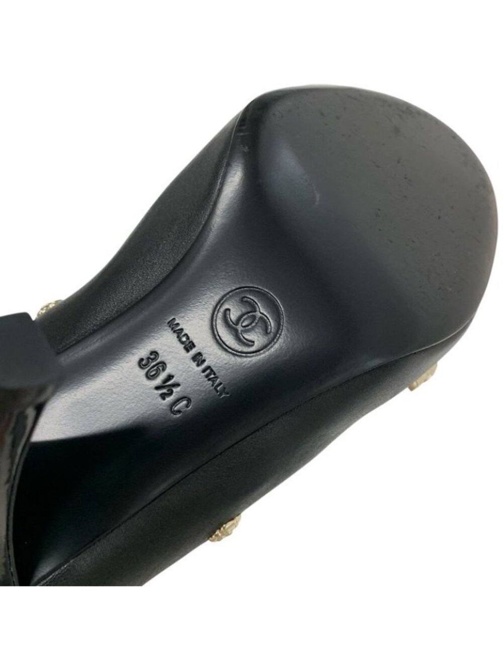 Chanel Boots Short Shoes Leather Patent Black Gold Coco Mark Icon Logo - Picture 8 of 9